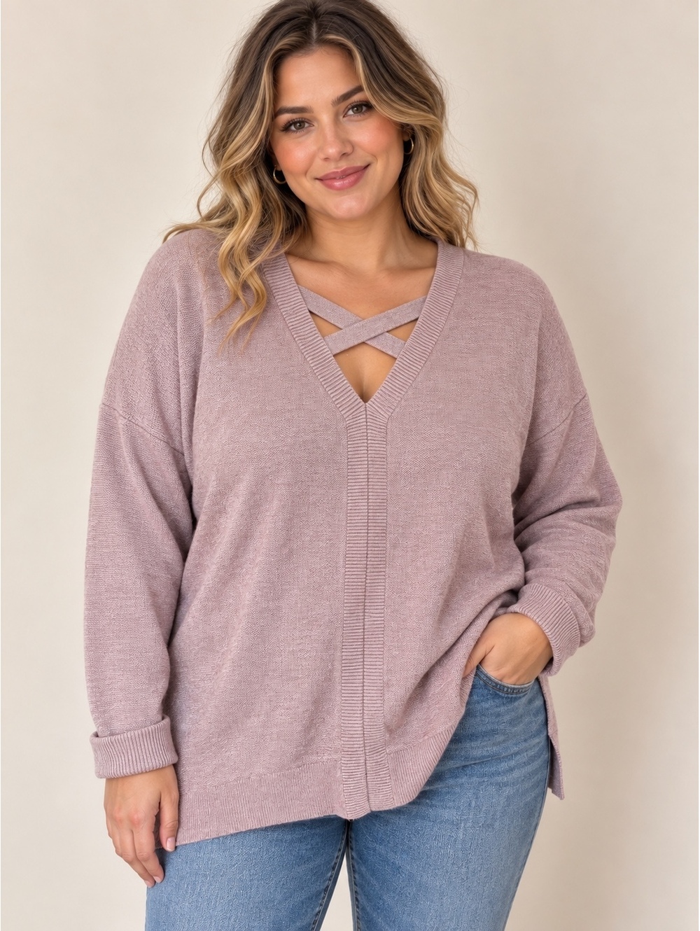 Between Me & You Women’s L Dusty Rose Longline Criss-Cross Back Cardigan